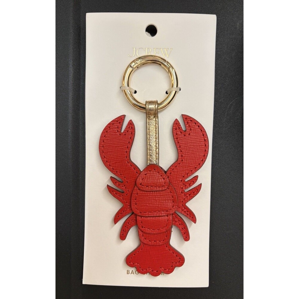J. Crew Red Leather Lobster Bag Charm Keychain Fob Gold NWT